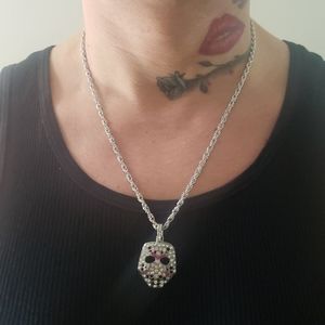 NWT Iced Out Rhinestone Mask Pendant Necklace